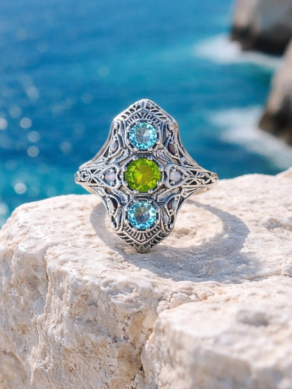 NEW! Peridot, Topaz & Opal Ring - Picture 2 of 12
